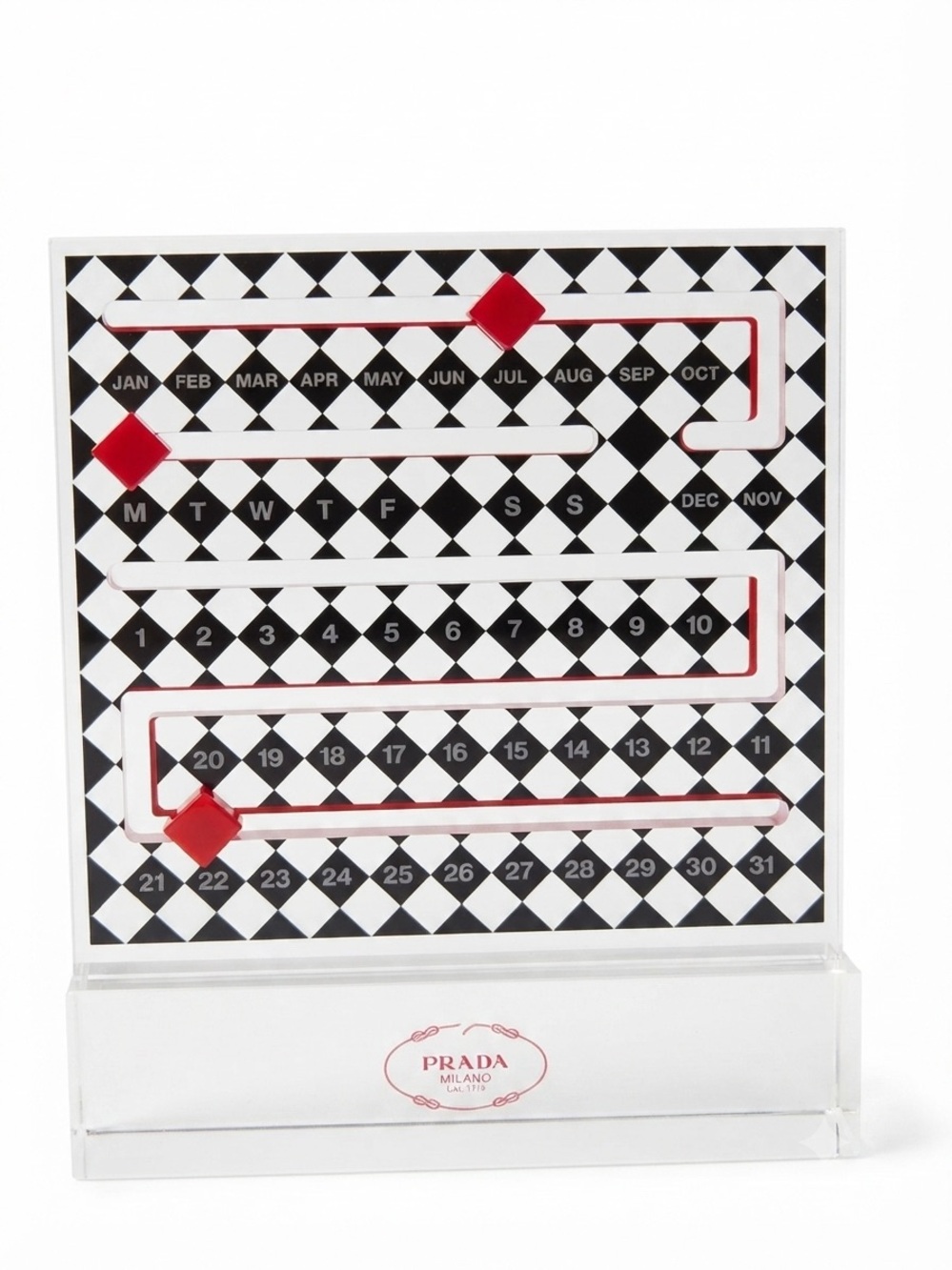 Prada Black & White Acrylic Perpetual Calendar with Red Markers